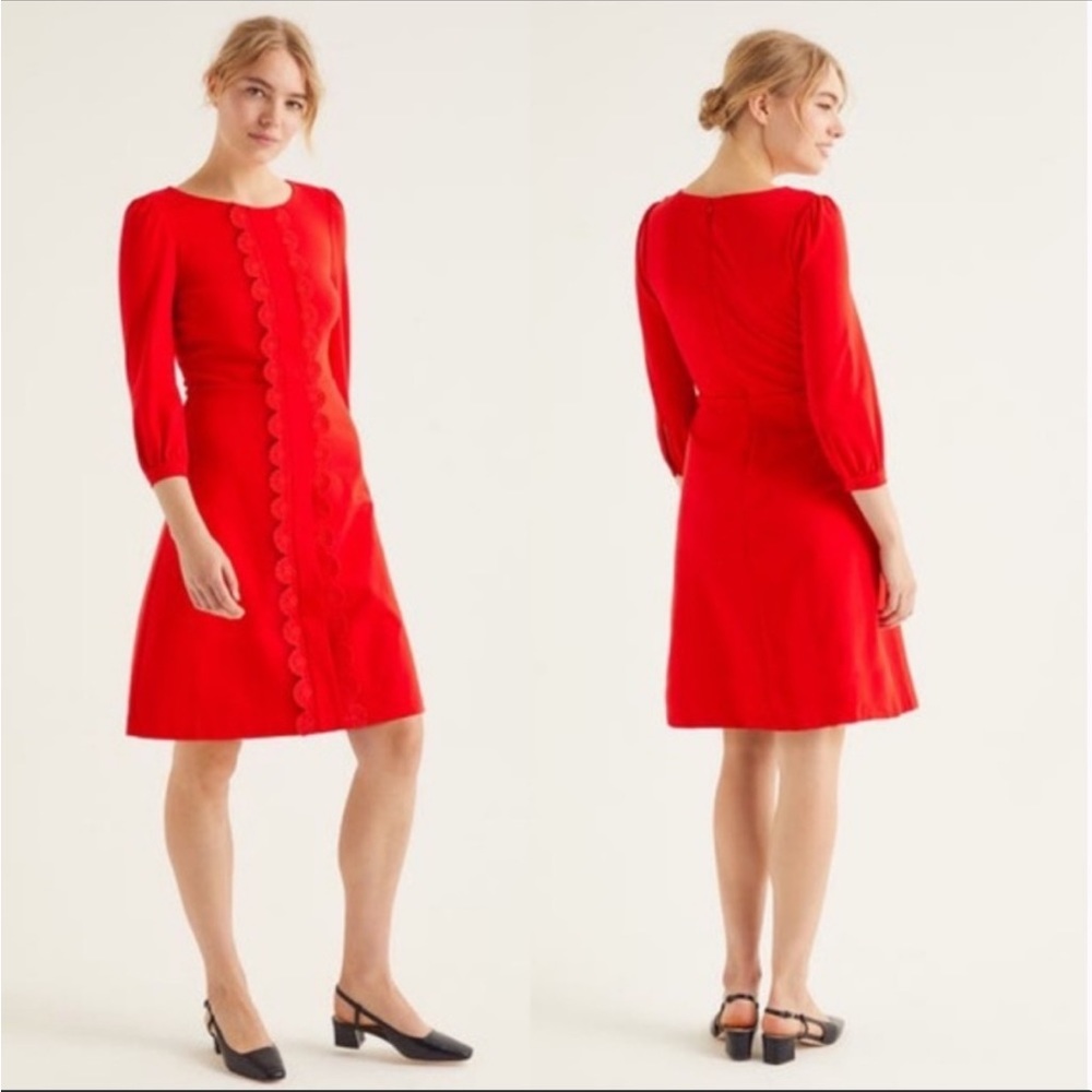 Boden Red Scalloped-Trim Mini Dress